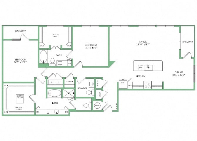 Rendering of the PH floor plan with 2 bedroom[s] and 2.5 bathroom[s] at 