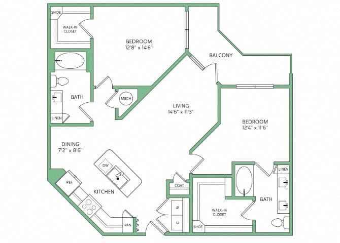 Rendering of the B4A floor plan with 2 bedroom[s] and 2 bathroom[s] at 